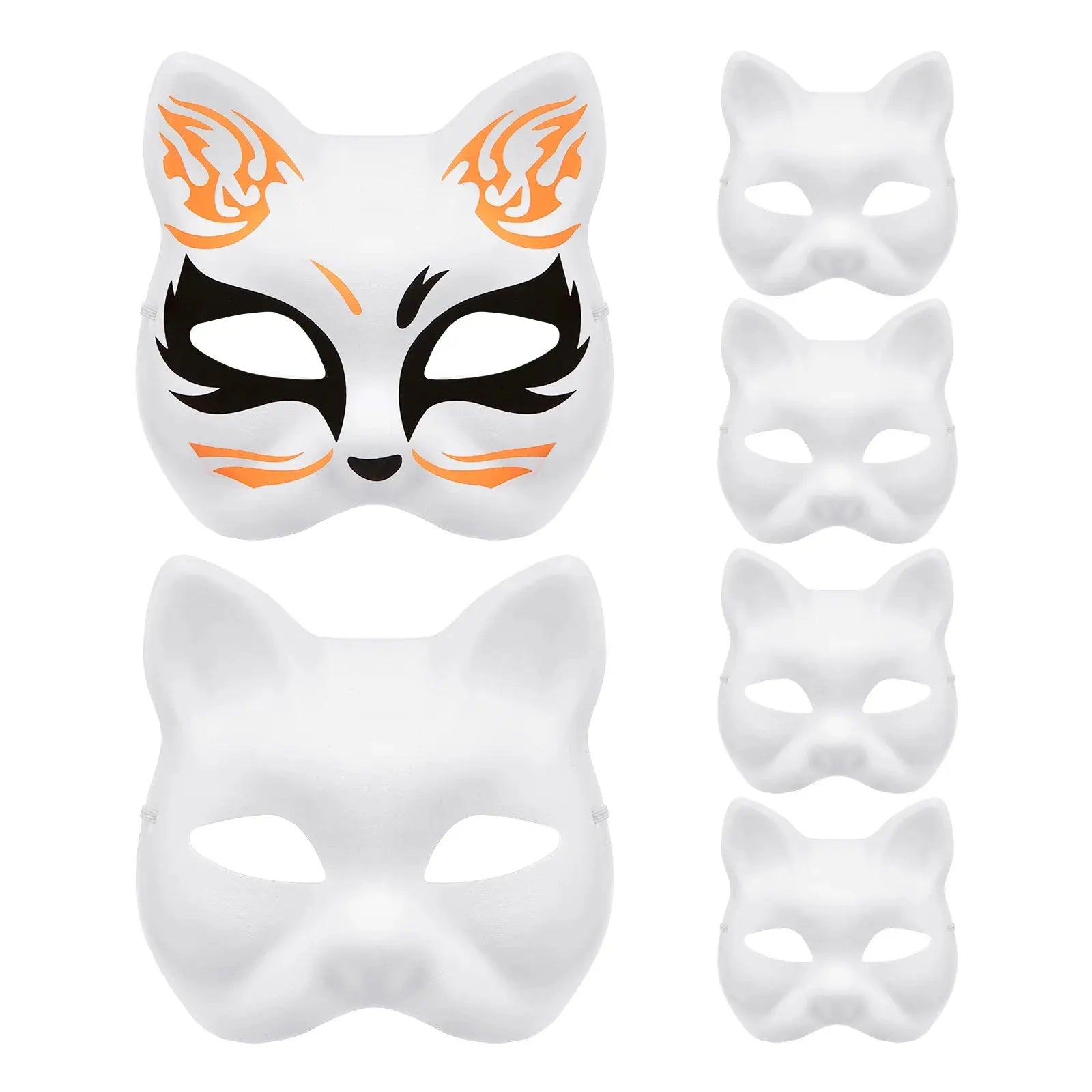 Paintable Paper Mask 6 Pcs Blank Mask Paintable Fox Face Paper Masks DIY White Masquerade ...